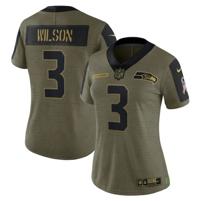 Seattle Seattle Seahawks #3 Russell Wilson Olive Nike Women's 2021 Salute To Service Limited Player Jersey